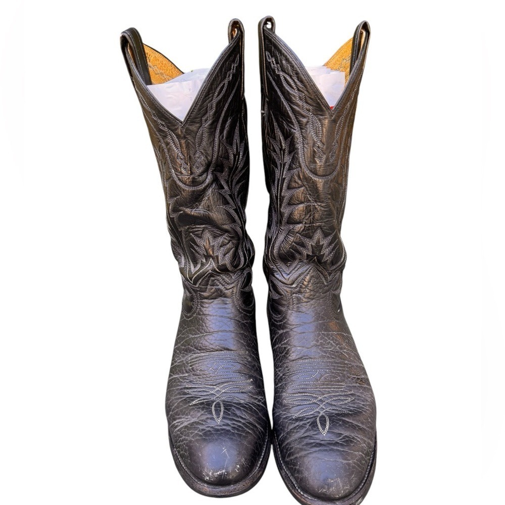 Tony Lama Black Leather Vintage Cowboy Boots Men's 8D Vintage Western USA in GUC - Picture 4 of 15